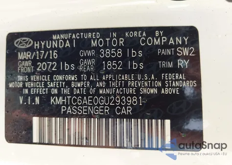 2016 Hyundai Veloster Turbo z USA, uszkodzony, nr VIN KMHTC6AE0GU293981